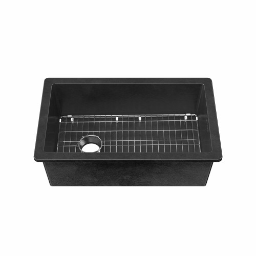Whitehaus 31" Undermount/Drop-In Single Bowl Fireclay Kitchen Sinks, Stainless Steel Grid Included, Matte Black