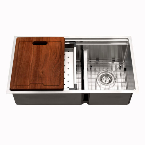 HamatUSA Rendezvous 18 Gauge Stainless Steel Undermount Dual Platform 60/40 Double Bowl Workstation Kitchen Sink with Accessories