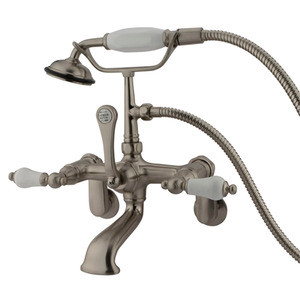 Kingston Brass Wall Mount Clawfoot Tub Filler Faucet with Hand Shower - Brushed Nickel CC55T8