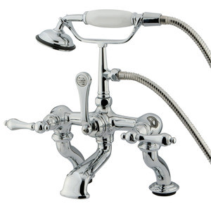 Kingston Brass Adjustable 3-3/8" - 10" Center Deck Mount Clawfoot Tub Filler Faucet with Hand Shower - Polished Chrome - CC410T1