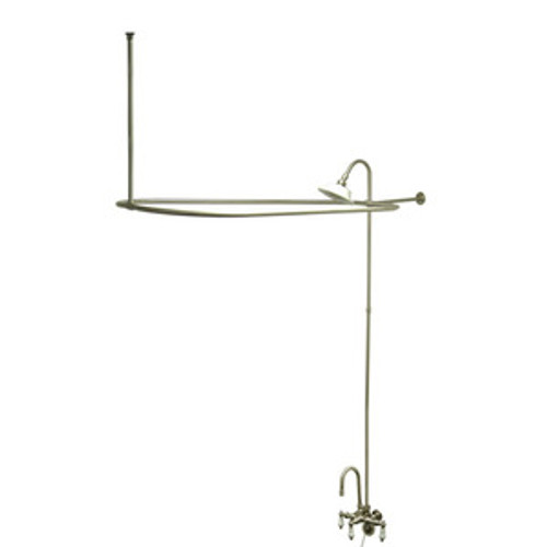 Kingston Brass Clawfoot Tub High Rise Faucet with Shower Riser, Shower Head, Curtain Rod, Drain, & 22" Supply Lines - Satin Nickel