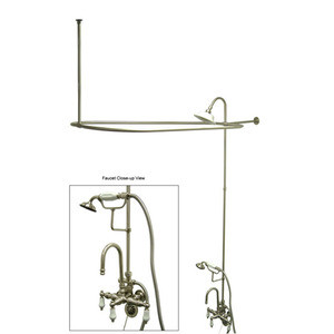 Kingston Brass Clawfoot Tub High Rise Faucet & Handshower with Shower Riser, Shower Head, Curtain Rod, Drain, & 22" Supply Lines - Satin Nickel - CCK2148PL