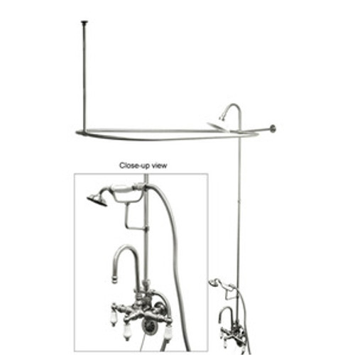 Kingston Brass Clawfoot Tub High Rise Faucet & Handshower with Shower Riser, Shower Head, Curtain Rod, Drain, & 22" Supply Lines - Polished Chrome CCK2181PL