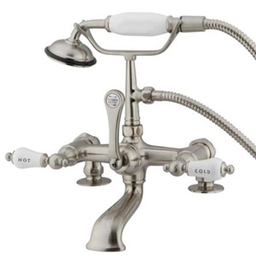 Kingston Brass 7" Deck Mount Clawfoot Tub Filler Faucet with Hand Shower - Satin Nickel CC207T8