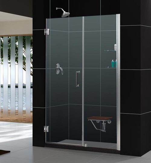 DreamLine UNIDOOR Frameless 54"-55" Adjustable Shower Door with Glass Shelves - Chrome Trim - SHDR-20547210CS