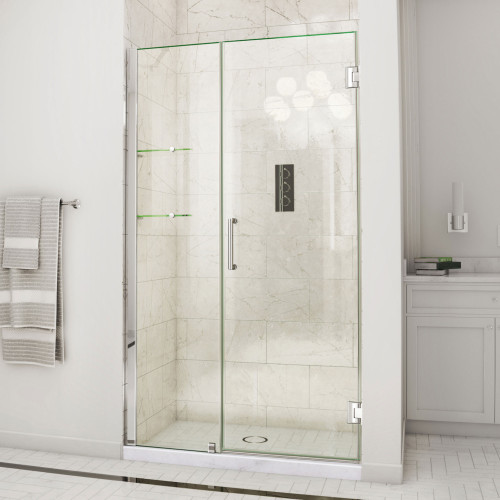 DreamLine UNIDOOR Frameless 46"-47" Adjustable Shower Door with Glass Shelves - Chrome Trim - SHDR-20467210S