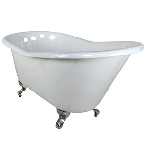 Kingston Brass 60" Cast Iron Slipper Clawfoot Bathtub & w/o Faucet Drillings - White With Chrome Tub Feet - VCTND6030NT1