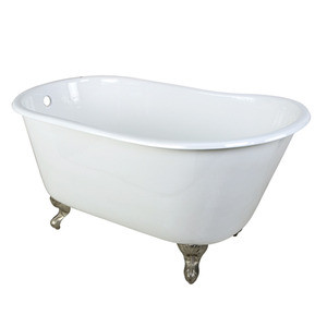 Kingston Brass 53" Cast Iron Slipper Clawfoot Bathtub w/o Faucet Drillings - White With Satin Nickel Tub Feet - VCTND5328NT8