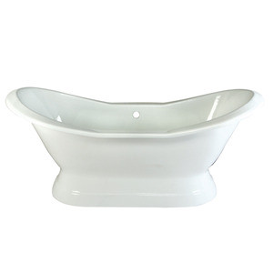Kingston Brass 72" Cast Iron Double Slipper Pedestal Bathtub w/o Faucet Drillings - White - VCTND723130