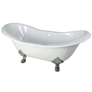 Kingston Brass 72" Cast Iron Double Slipper Clawfoot Bathtub & w/o Faucet Drillings - White With Chrome Tub Feet - VCTND7231NC1
