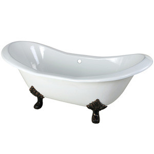 Kingston Brass 72" Cast Iron Double Slipper Clawfoot Bathtub & w/o Faucet Drillings - White With Oil Rubbed Bronze Tub Feet - VCTND7231NC5