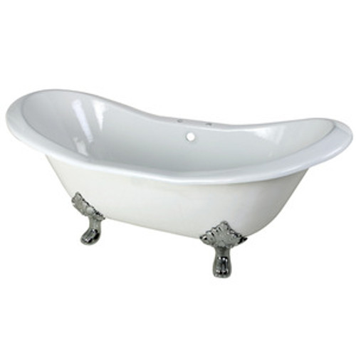 Kingston Brass 72" Cast Iron Double Slipper Clawfoot Bathtub & 7" Centers Faucet Drillings - White With Chrome Tub Feet