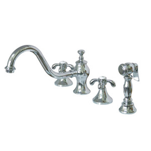 Kingston Brass Two Handle Widespread Widespread Kitchen Faucet & Brass Side Spray - Polished Chrome