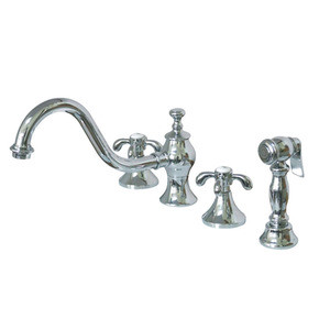 Kingston Brass Two Handle Widespread Widespread Kitchen Faucet & Brass Side Spray - Polished Chrome - KS7761TXBS