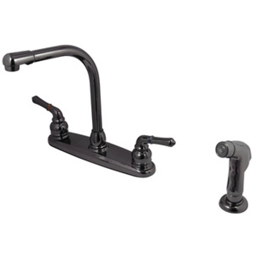 Kingston Brass Two Lever Handle Kitchen Faucet & Side Spray - Black Nickel