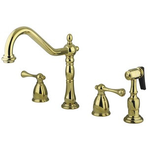 Kingston Brass Two Handle Widespread Widespread Kitchen Faucet & Brass Side Spray - Polished Brass - KB7792BLBS