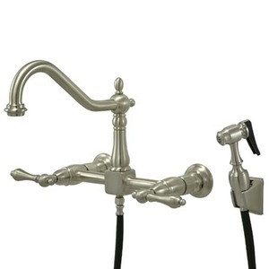 Kingston Brass Two Handle Widespread Wall Mount Kitchen Faucet & Side Spray - Satin Nickel - KS1248ALBS