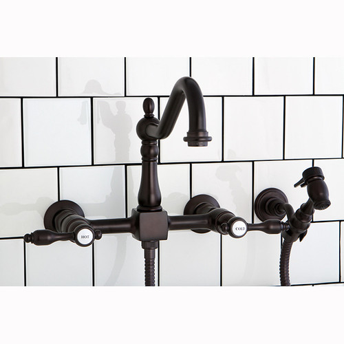 Kingston Brass Two Handle Widespread Wall Mount Kitchen Faucet & Brass Side Spray - Oil Rubbed Bronze Kingston Brass Two Handle Widespread Wall Mount Kitchen Faucet & Brass Side Spray - Oil Rubbed Bronze
