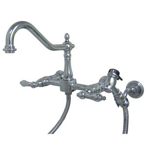 Kingston Brass Two Handle Widespread Wall Mount Kitchen Faucet & Side Spray - Polished Chrome - KS1241ALBS