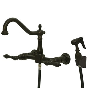 Kingston Brass Two Handle Widespread Wall Mount Kitchen Faucet & Side Spray - Oil Rubbed Bronze - KS1245ALBS