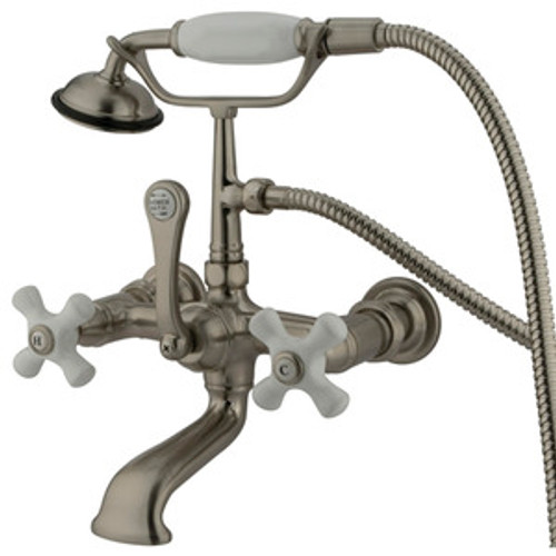 Kingston Brass Wall Mount Clawfoot Tub Filler Faucet with Hand Shower - Satin Nickel CC559T8