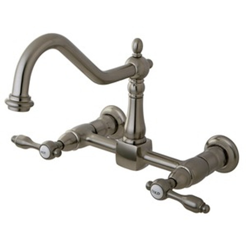 Kingston Brass Two Handle Widespread Wall Mount Kitchen Faucet - Satin Nickel KS1248TAL