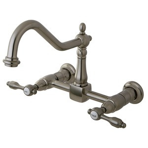 Kingston Brass Two Handle Widespread Wall Mount Kitchen Faucet - Brushed Nickel KS1248TAL