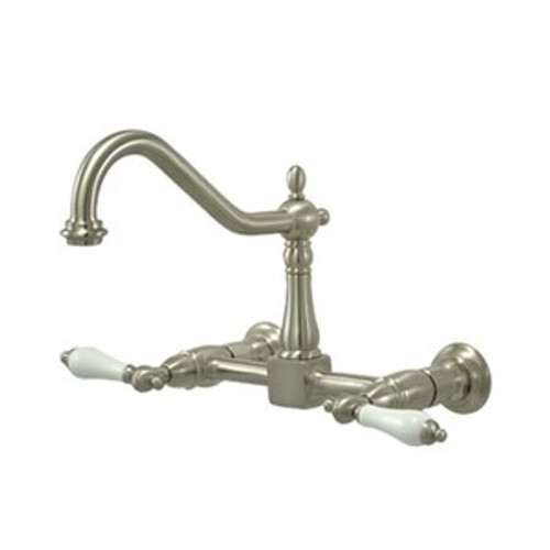Kingston Brass Two Handle Widespread Wall Mount Kitchen Faucet - Satin Nickel KS1248PL