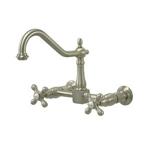 Kingston Brass Two Handle Widespread Wall Mount Kitchen Faucet - Brushed Nickel KS1248AX