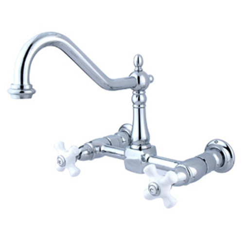 Kingston Brass Two Handle Widespread Wall Mount Kitchen Faucet - Polished Chrome KS1241PX