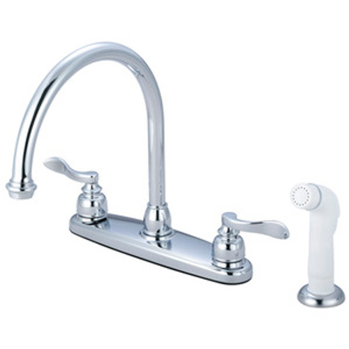 Kingston Brass Two Handle Widespread Kitchen Faucet Faucet & White Side Spray - Polished Chrome KB8791NFL