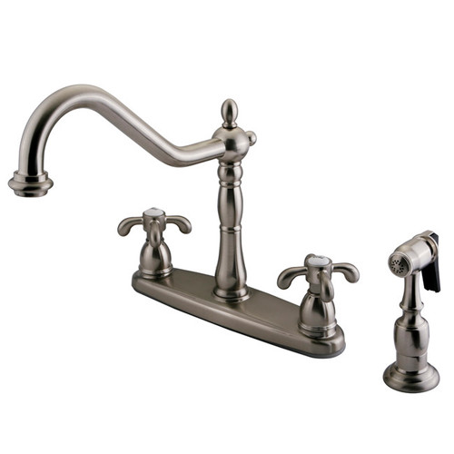 Kingston Brass Two Handle Widespread Kitchen Faucet Faucet & White Side Spray - Satin Nickel KB1758TXBS