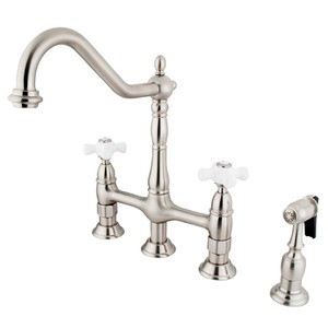 Kingston Brass Two Handle Widespread Kitchen Faucet & Side Spray - Satin Nickel KS1278PXBS