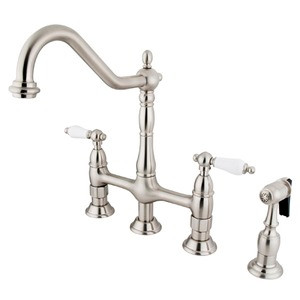 Kingston Brass Two Handle Widespread Kitchen Faucet & Side Spray - Brushed Nickel KS1278PLBS