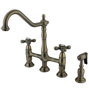 Kingston Brass Two Handle Widespread Kitchen Faucet & Side Spray - Vintage Brass KS1273AXBS
