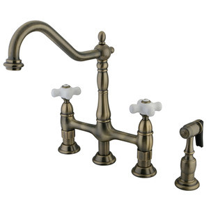 Kingston Brass Two Handle Widespread Kitchen Faucet & Side Spray - Vintage Brass KS1273PXBS