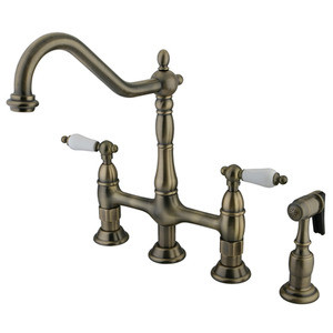 Kingston Brass Two Handle Widespread Kitchen Faucet & Side Spray - Vintage Brass KS1273PLBS