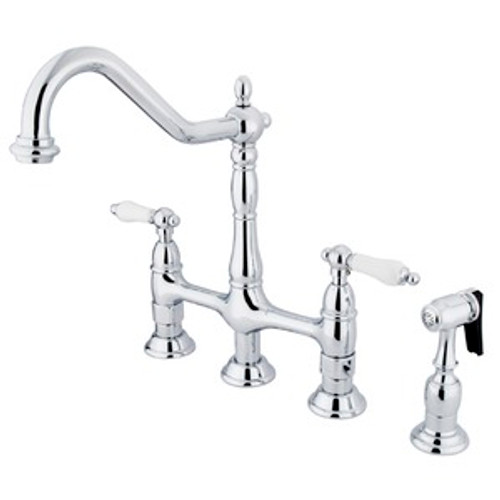 Kingston Brass Two Handle Widespread Kitchen Faucet & Side Spray - Polished Chrome KS1271PLBS