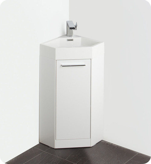 Fresca Coda FVN5082WH 14" White Modern Corner Bathroom Vanity Cabinet & Sink & Faucet