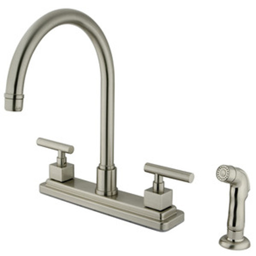 Kingston Brass Two Handle Widespread Kitchen Faucet & Non-Metallic Side Spray - Satin Nickel KS8798CQL