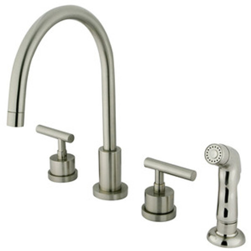 Kingston Brass Two Handle Widespread Kitchen Faucet & Non-Metallic Side Spray - Satin Nickel KS8728CML