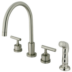 Kingston Brass Two Handle Widespread Kitchen Faucet & Non-Metallic Side Spray - Brushed Nickel KS8728CML