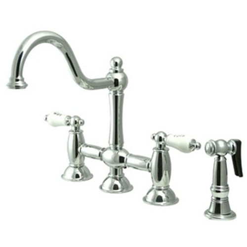 Kingston Brass Two Handle Widespread Kitchen Faucet & Brass Side Spray - Polished Chrome KS3791PLBS