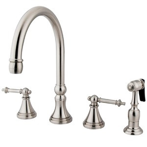 Kingston Brass Two Handle Widespread Kitchen Faucet & Brass Side Spray - Brushed Nickel KS2798TLBS