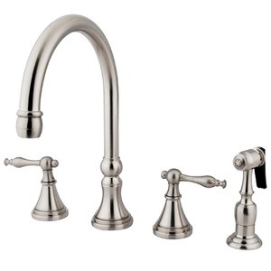 Kingston Brass Two Handle Widespread Kitchen Faucet & Brass Side Spray - Brushed Nickel KS2798NLBS