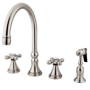 Kingston Brass Two Handle Widespread Kitchen Faucet & Brass Side Spray - Brushed Nickel KS2798AXBS