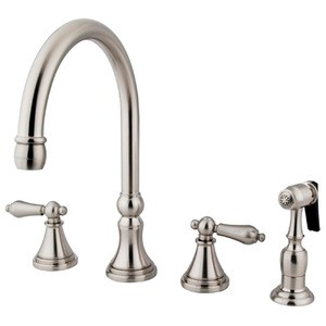 Kingston Brass Two Handle Widespread Kitchen Faucet & Brass Side Spray - Brushed Nickel KS2798ALBS