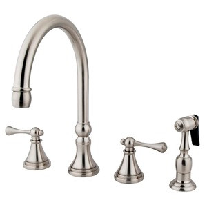 Kingston Brass Two Handle Widespread Kitchen Faucet & Brass Side Spray - Satin Nickel KS2798BLBS