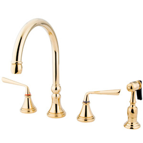 Kingston Brass Two Handle Widespread Kitchen Faucet & Brass Side Spray - Polished Brass KS2792ZLBS