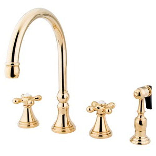 Kingston Brass Two Handle Widespread Kitchen Faucet & Brass Side Spray - Polished Brass KS2792AXBS